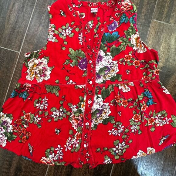 🌺 “Billa” Red Floral Sleeveless Peplum Top – Size XL - Picture 10 of 16